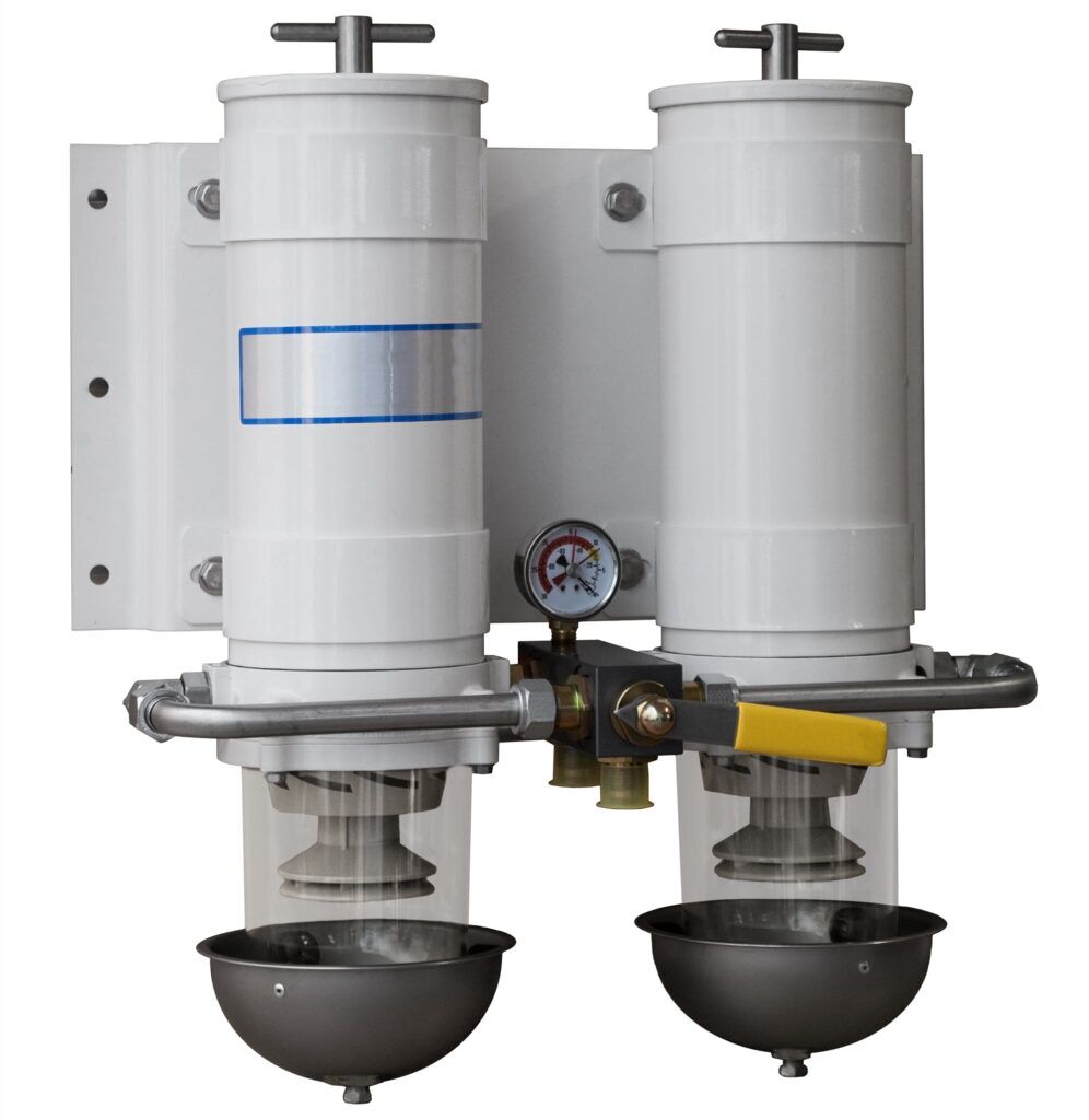 Boat fuel and water separator isolated on white close up