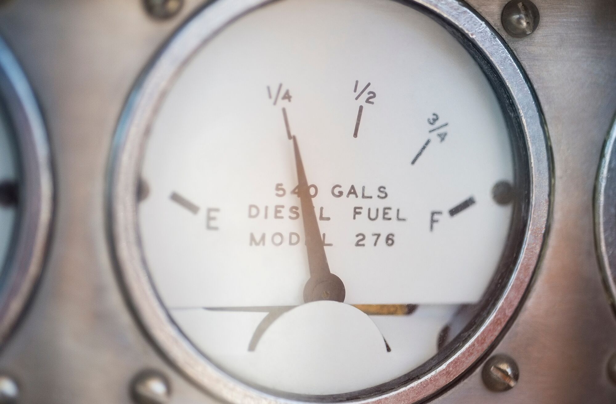 Close-up of diesel fuel gauge of yacht