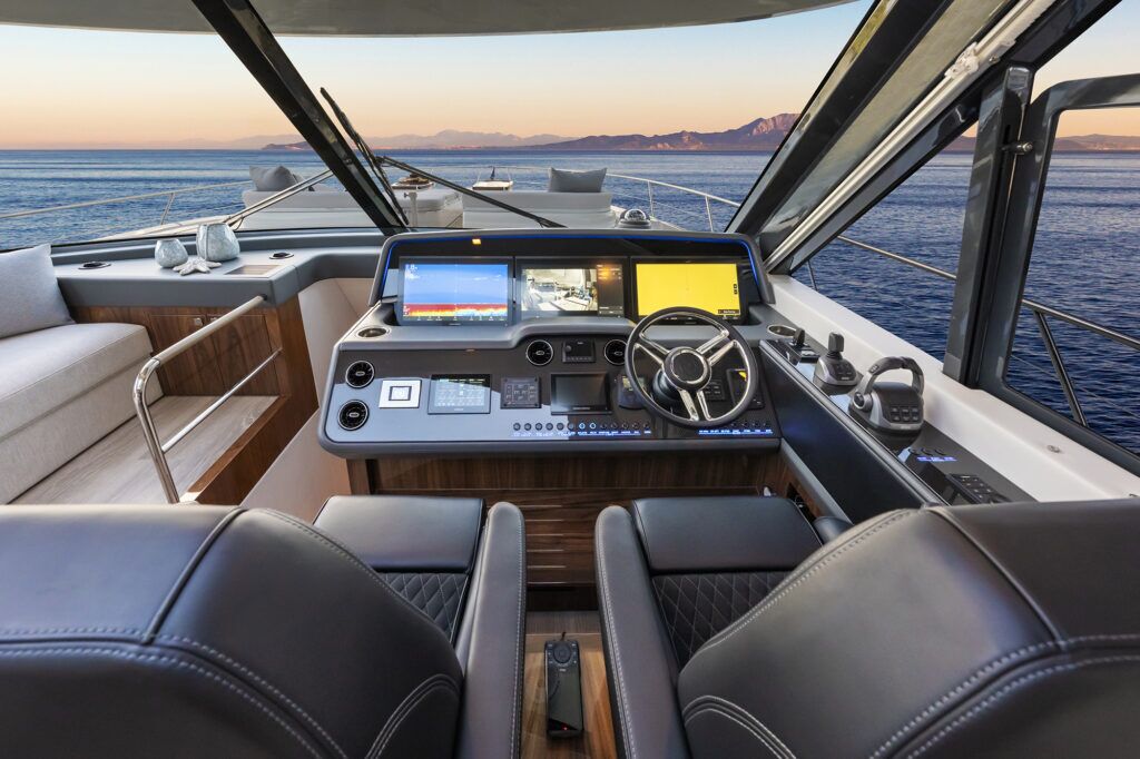 Helm on the Riviera 6800 Sport Yacht