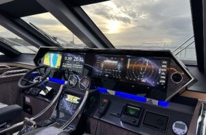 Helm console of a large yacht
