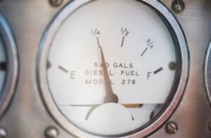 Close-up of diesel fuel gauge of yacht