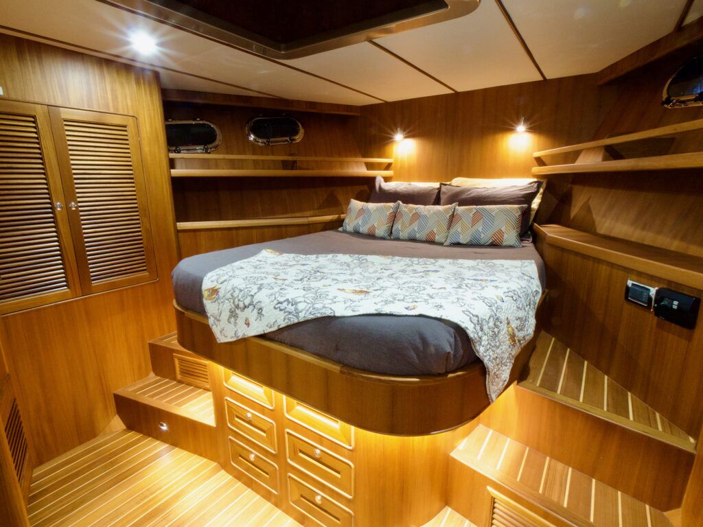 Master stateroom on the Helmsman Pilothouse 46